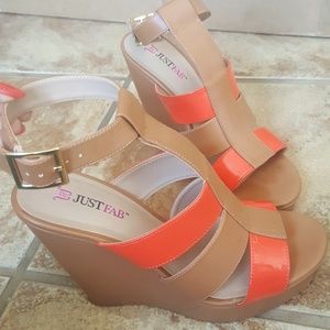 Coral and Tan Wedges